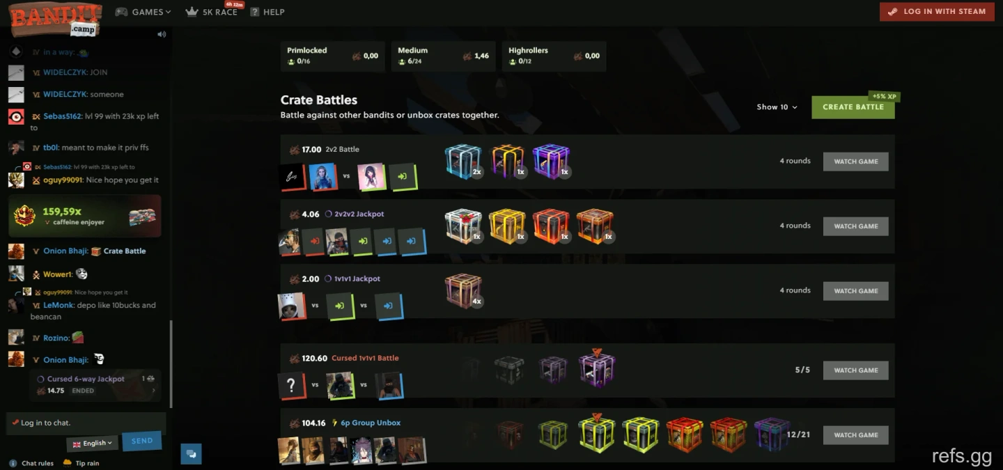 BanditCamp Crate Battles screen on September 4, 2026
