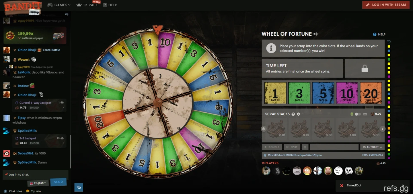 BanditCamp Wheel of Fortune screen on September 4, 2026