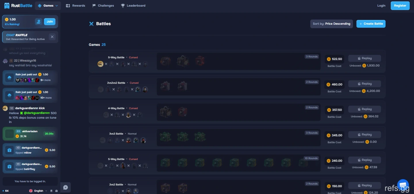 RustBattle Case Battles screen on September 4, 2026