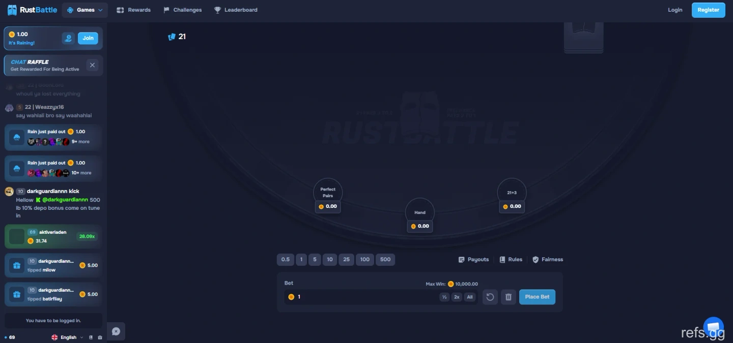RustBattle Blackjack screen on September 4, 2026