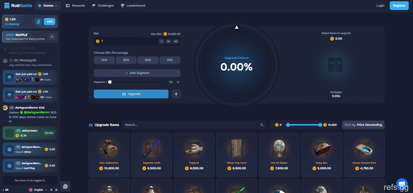 RustBattle Upgrader screen on September 4, 2026