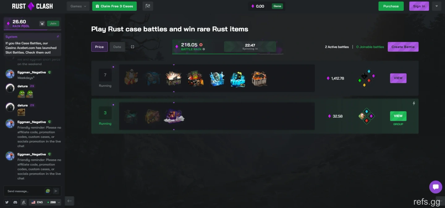RustClash Case Battles screen on September 4, 2026