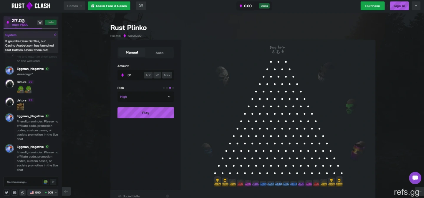RustClash Plinko screen on September 4, 2026