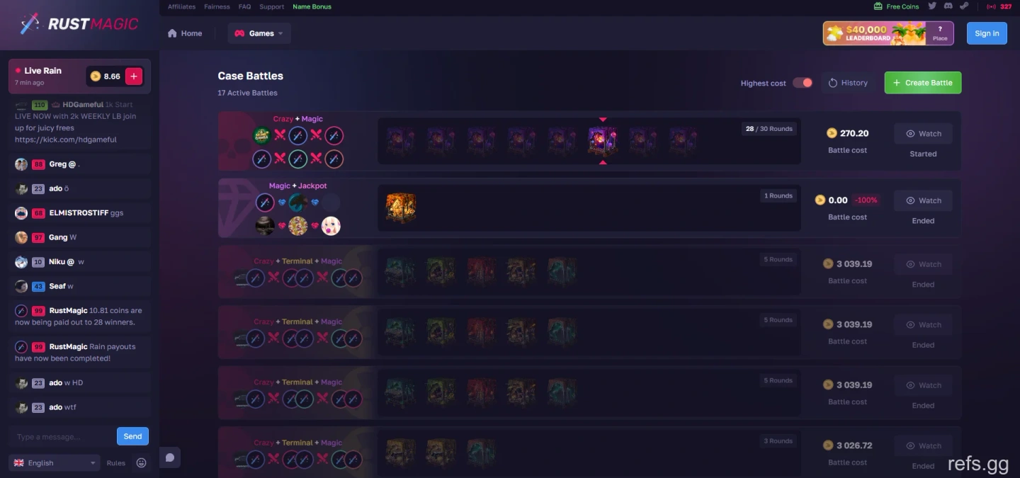 RustMagic Case Battles screen on September 4, 2026
