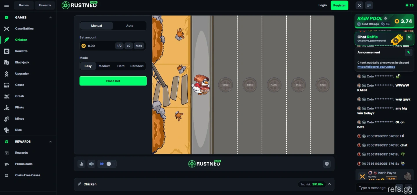RustNeo Chicken screen on September 4, 2026