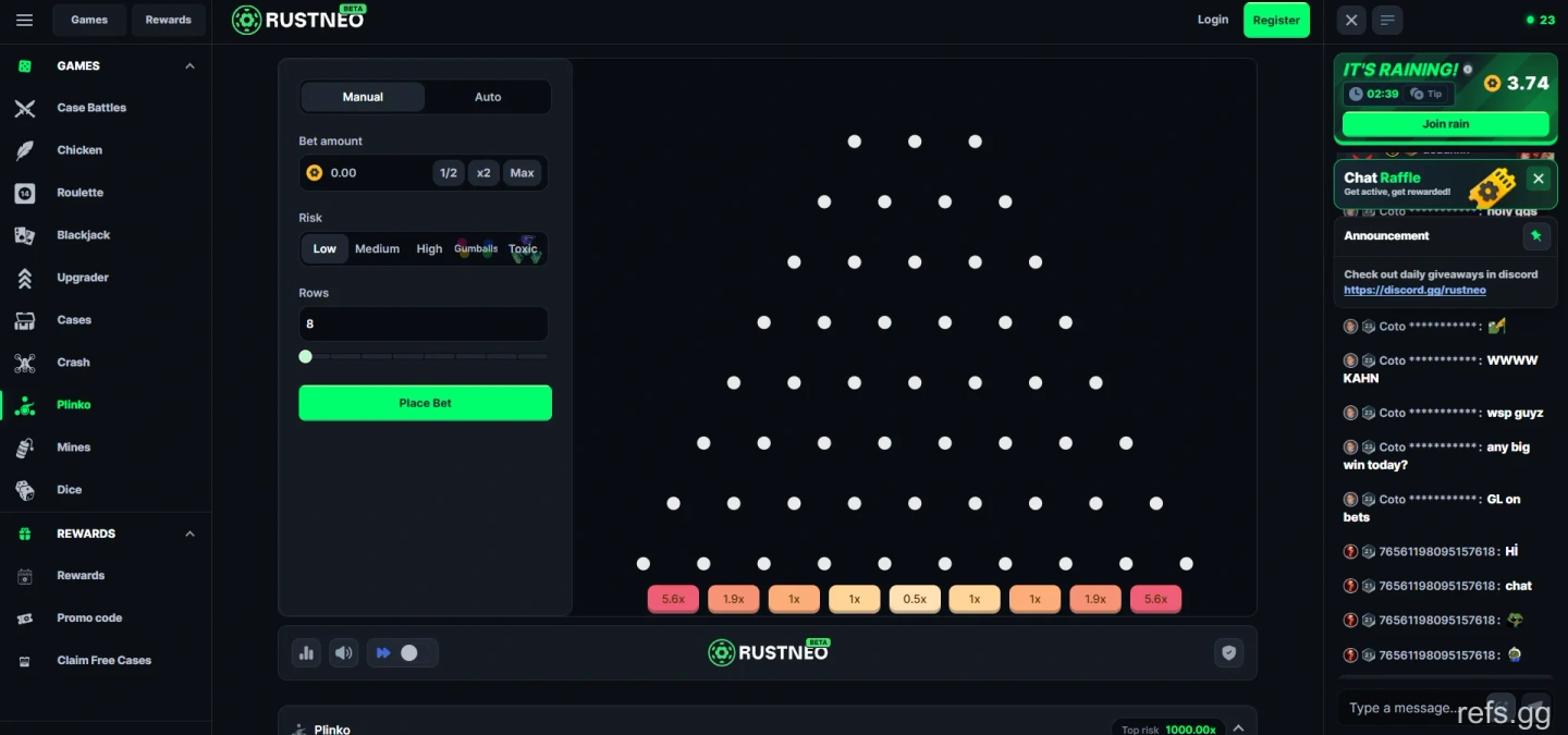 RustNeo Plinko screen on September 4, 2026
