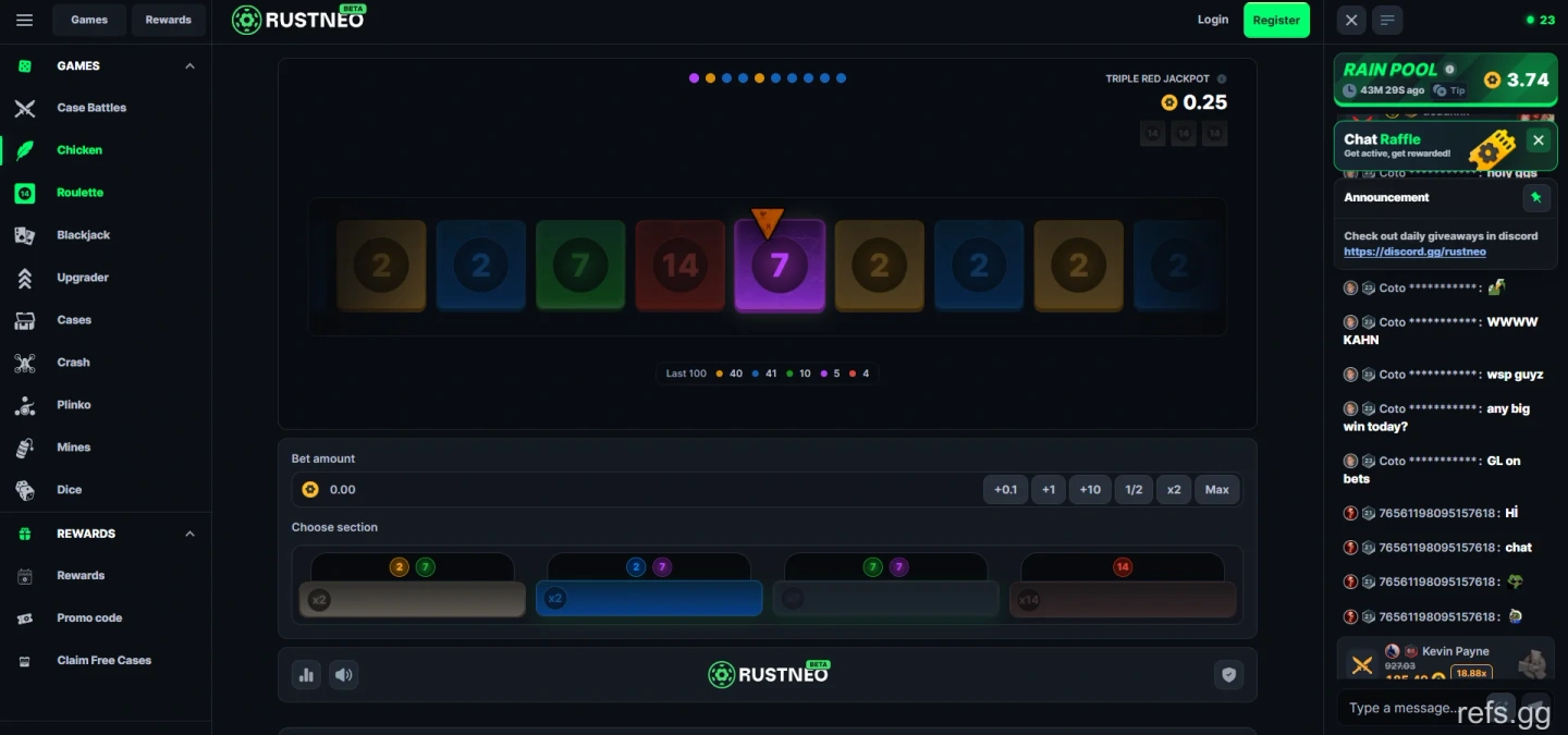 RustNeo Roulette screen on September 4, 2026