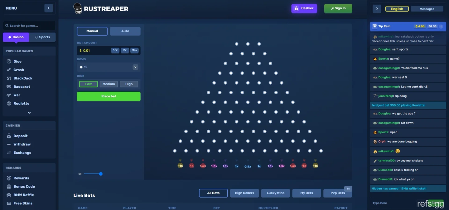 RustReaper Plinko screen on September 4, 2026