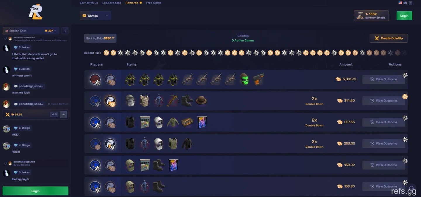 RustyLoot Coinflip screen on September 4, 2026
