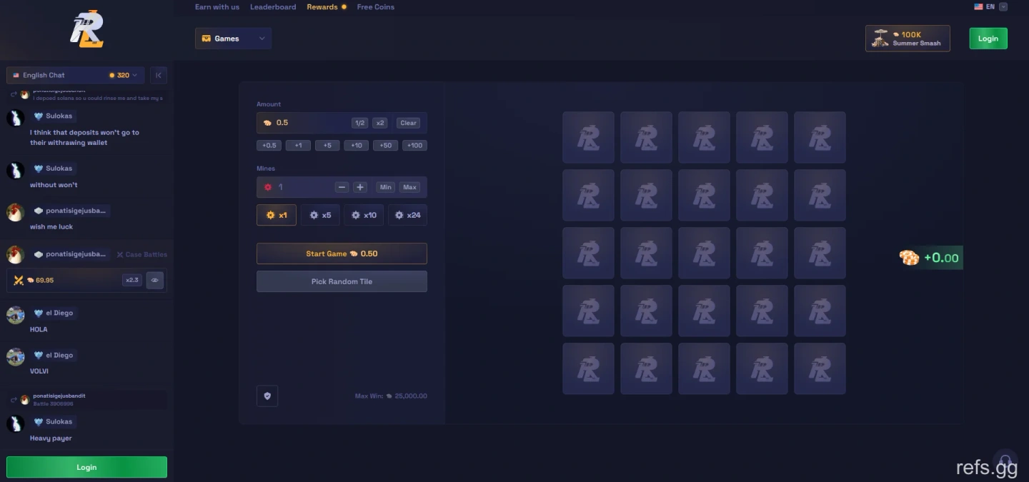 RustyLoot Mines screen on September 4, 2026