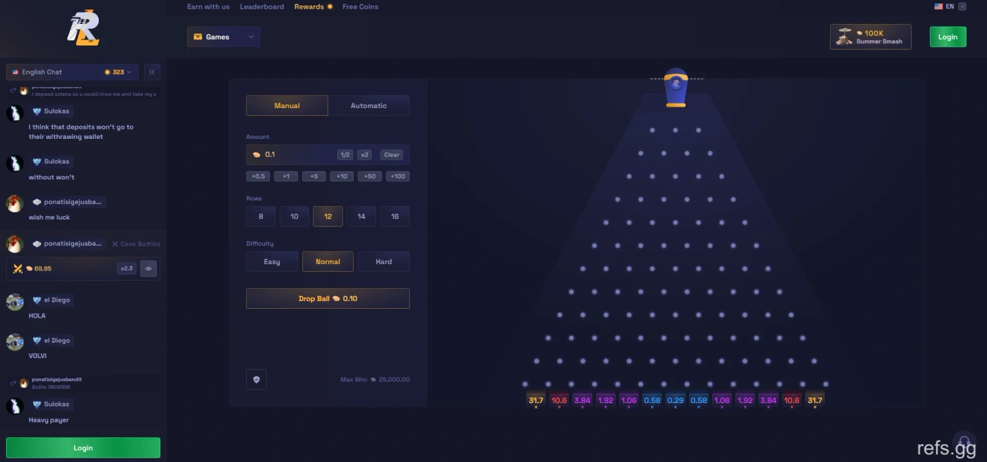 RustyLoot Plinko screen on September 4, 2026