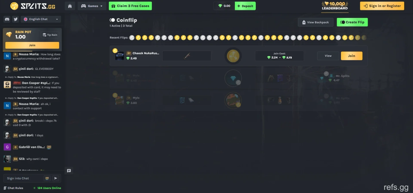 Splits Coinflip screen on September 4, 2026