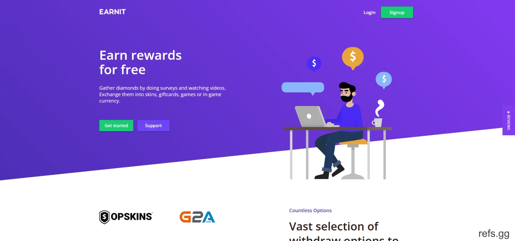 Earnit homepage showing its tasks and reward options.
