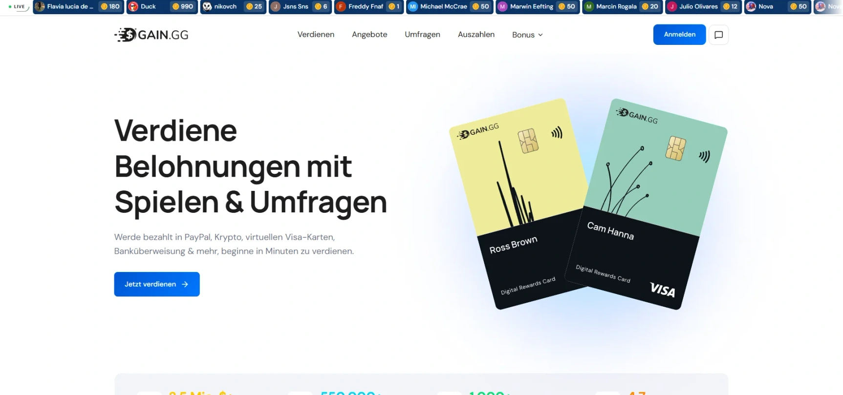 GAIN.GG homepage showing its reward platform.