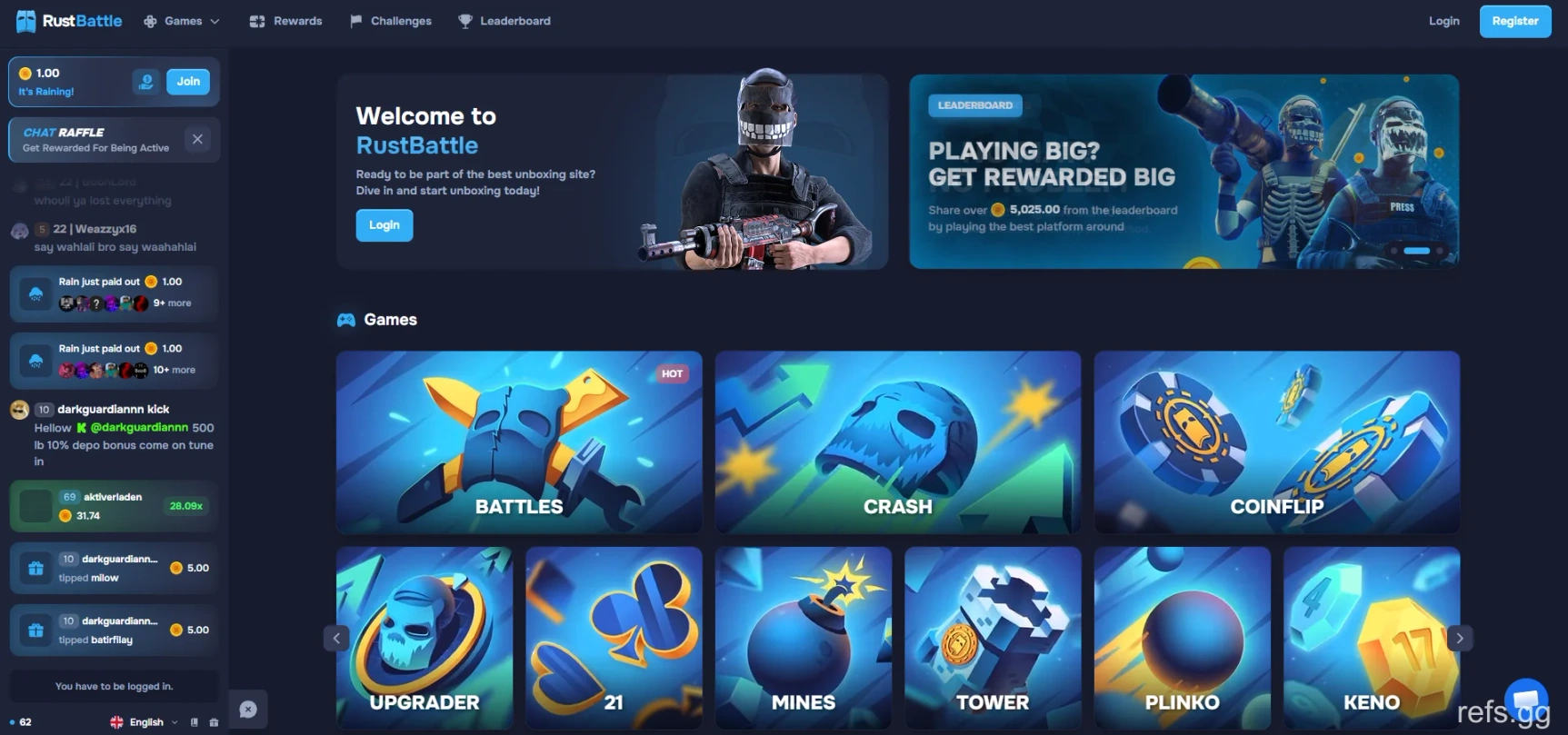 RustBattle homepage on September 4, 2026.
